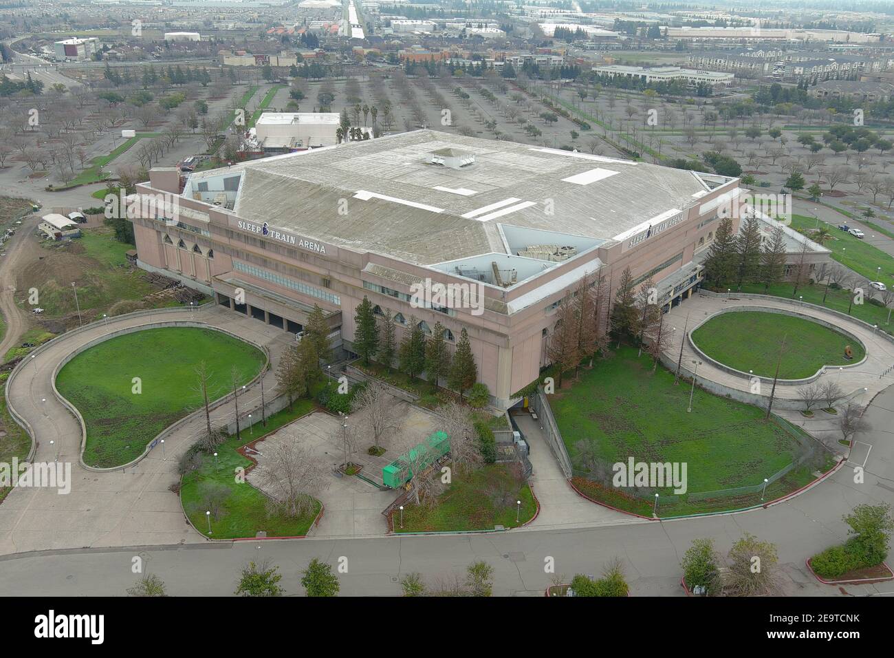 An aerial view of Sleep Train Arena, Sunday, Jan. 24, 2021, in Sacramento, Calif. Stock Photo