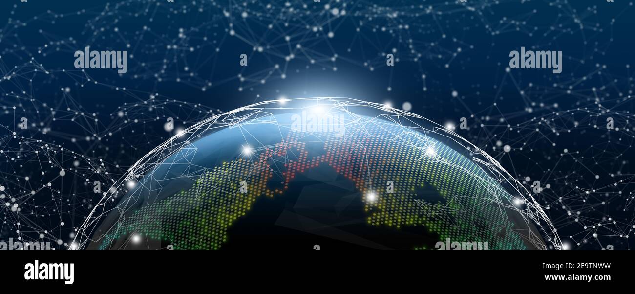Global Social Network and Business Connection Concept. Illustration of World and Network. Future of the internet and technology. Copy space. Stock Photo