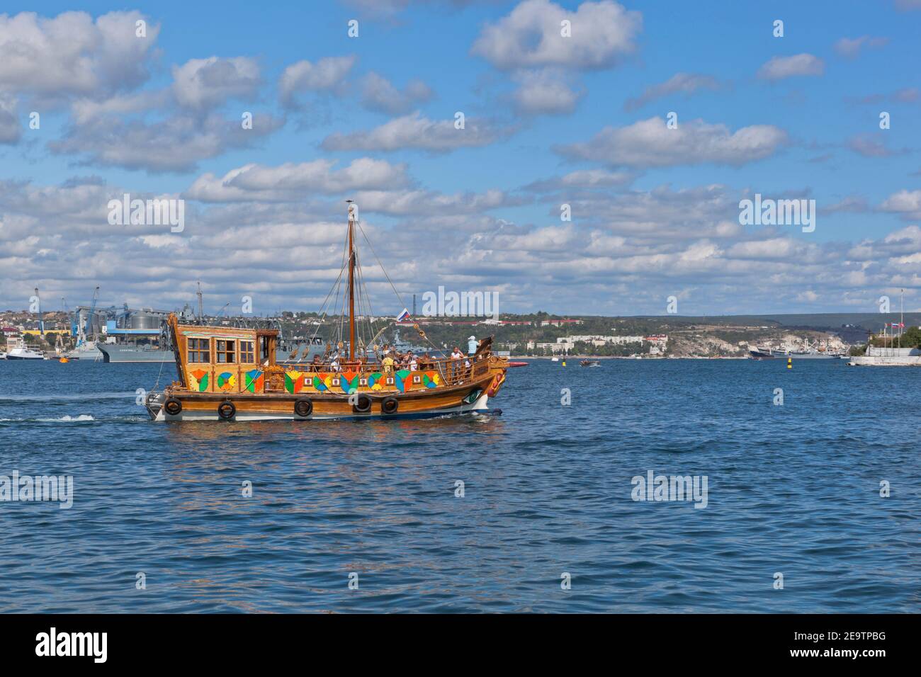 Sevastopol, Crimea, Russia - July 27, 2020: Stylized yacht Eva of the shipping company Rose of the Winds in the Sevastopol Bay, Crimea Stock Photo