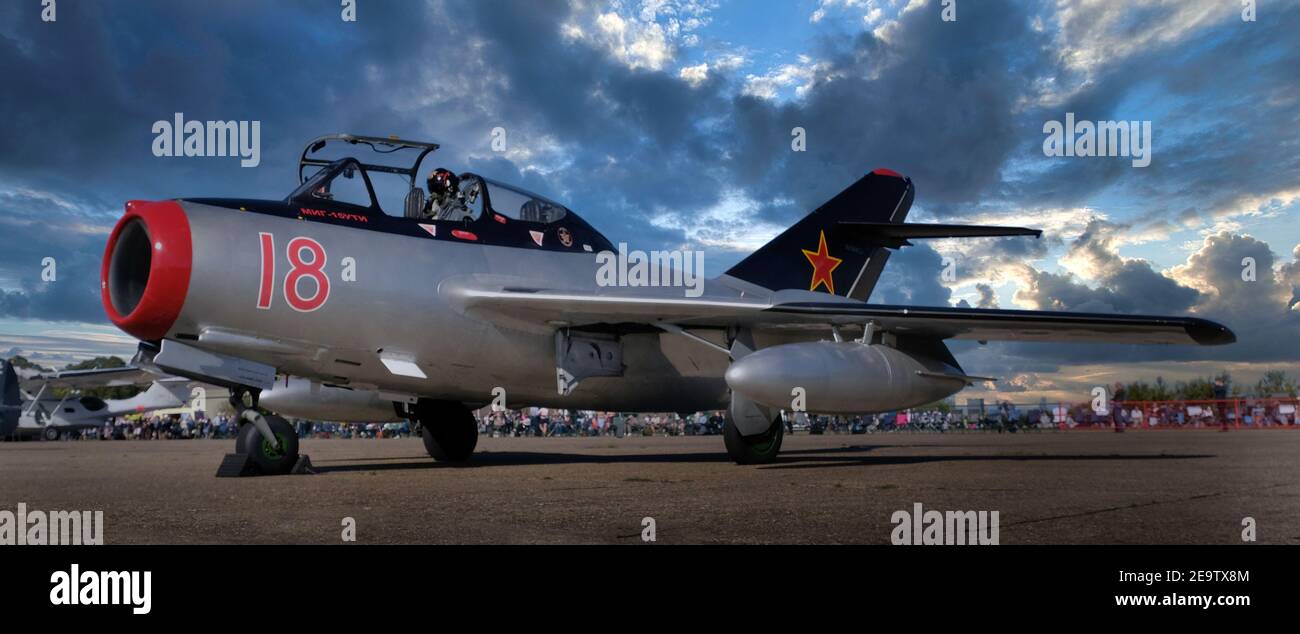 The Mikoyan-Gurevich MiG-15 is a jet fighter aircraft developed by Mikoyan-Gurevich for the Soviet Union. Stock Photo