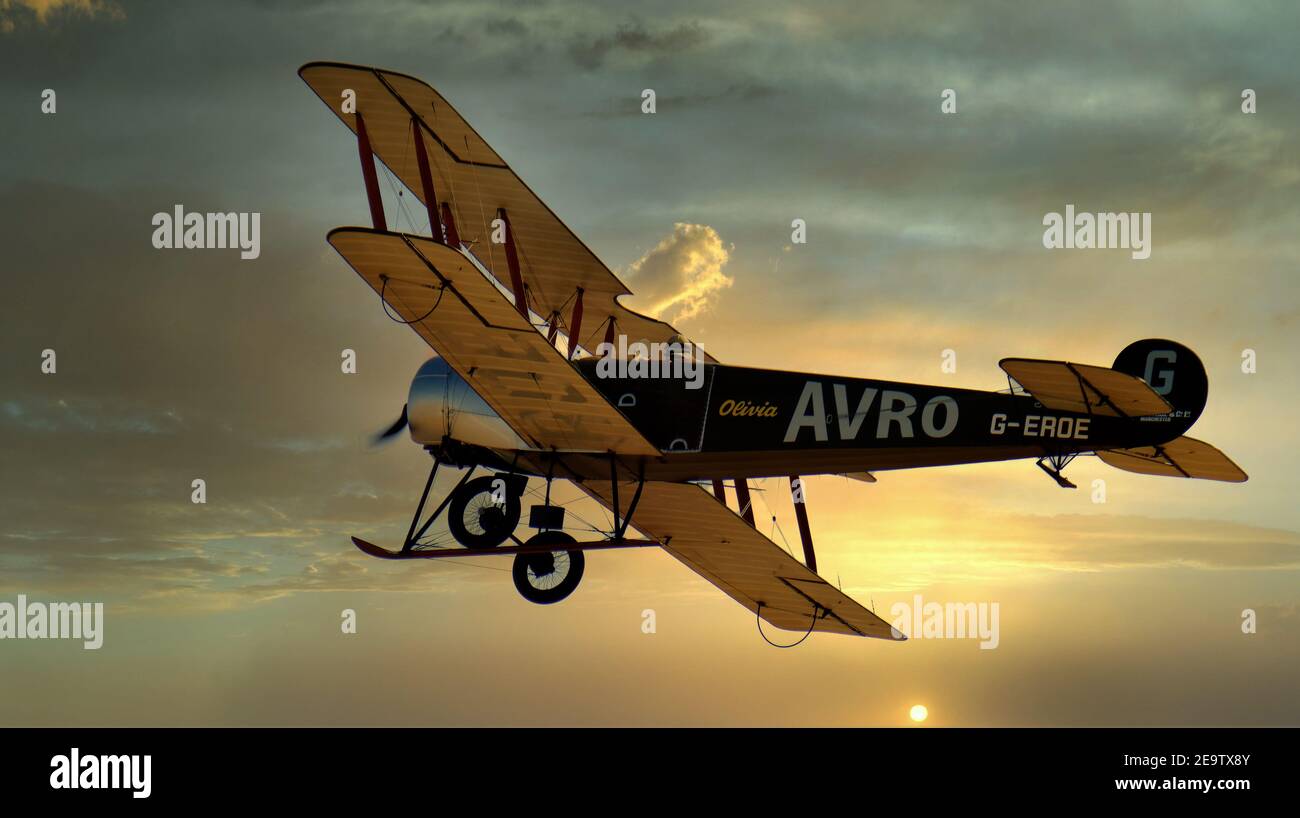 The Avro 504 was a First World War biplane aircraft made by the Avro aircraft company and under licence by others Stock Photo