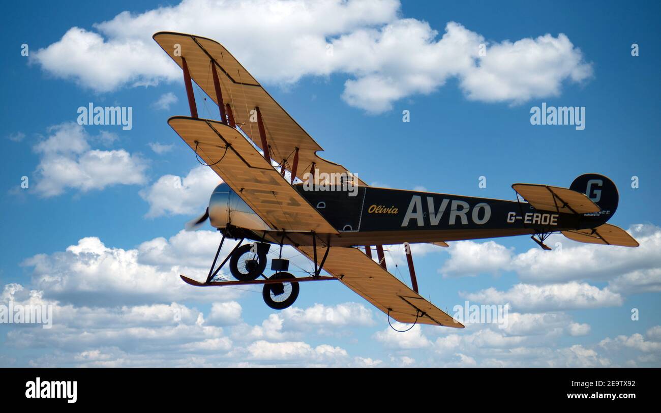The Avro 504 was a First World War biplane aircraft made by the Avro aircraft company and under licence by others Stock Photo