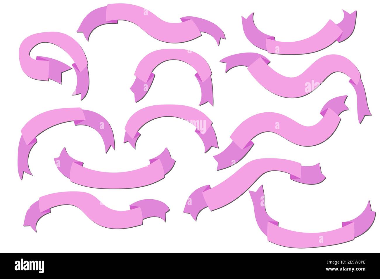Set of pink silhouette flat ribbons isolated on white background ...