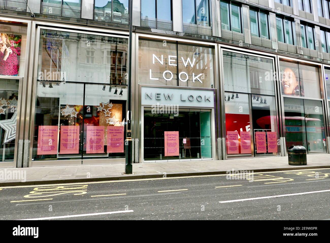 New Look clothes shop, Oxford Street, London, permanently closed down during the covid19 pandemic with signs in window saying won't be re-opening. UK Stock Photo