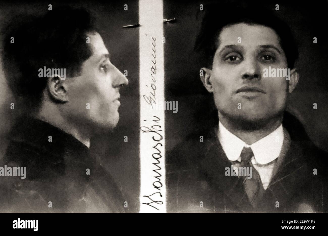 Mugshot of the worker anarchist Domaschi Giovanni (Verona, 30th December 1891 – Dachau, 23th February 1945) Stock Photo