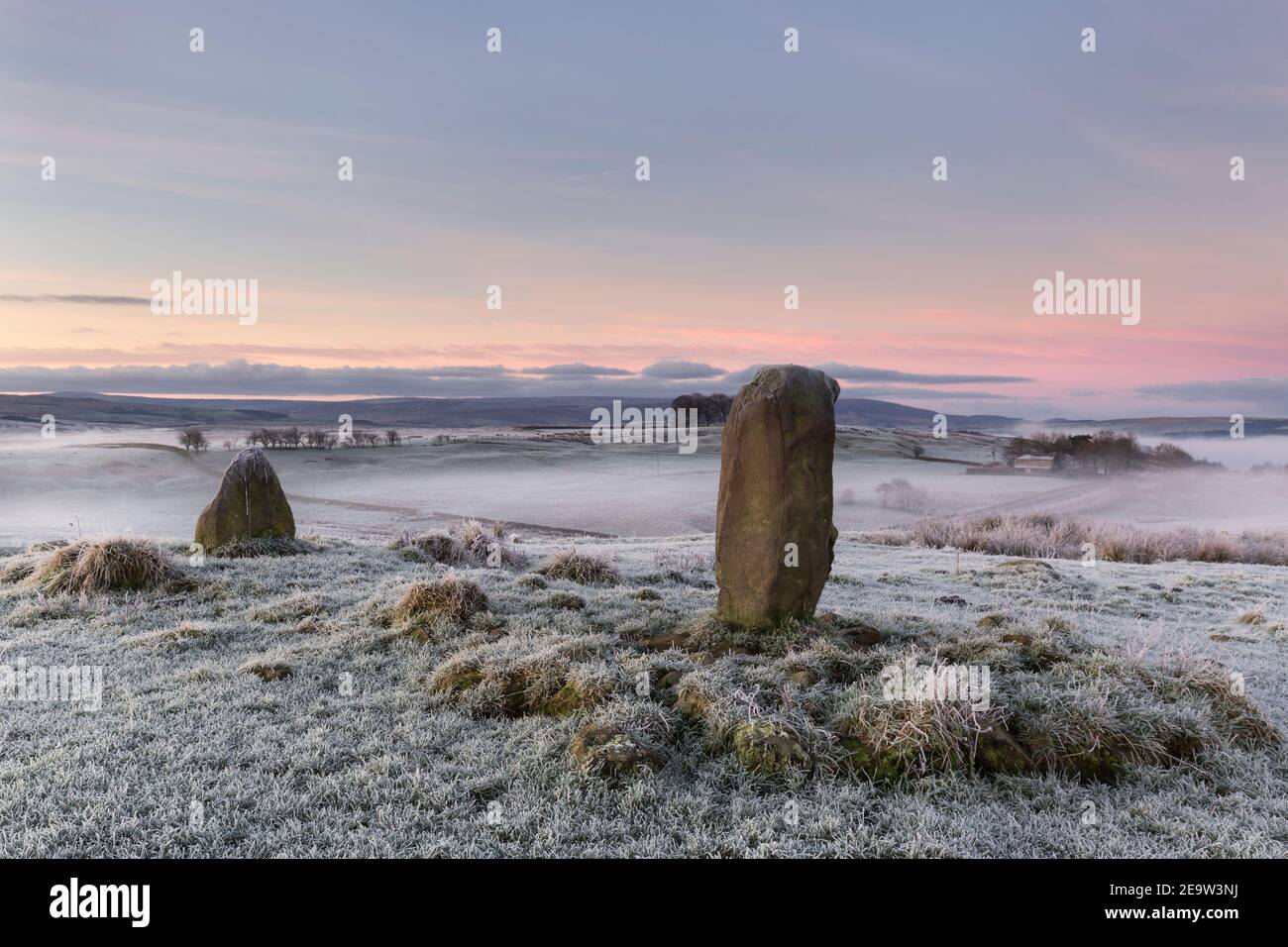 The Mare and Foal standing stones, near Caw Gap and a little south of Cawfield Crags, Hadrian's Wall, Northumberland, UK Stock Photo