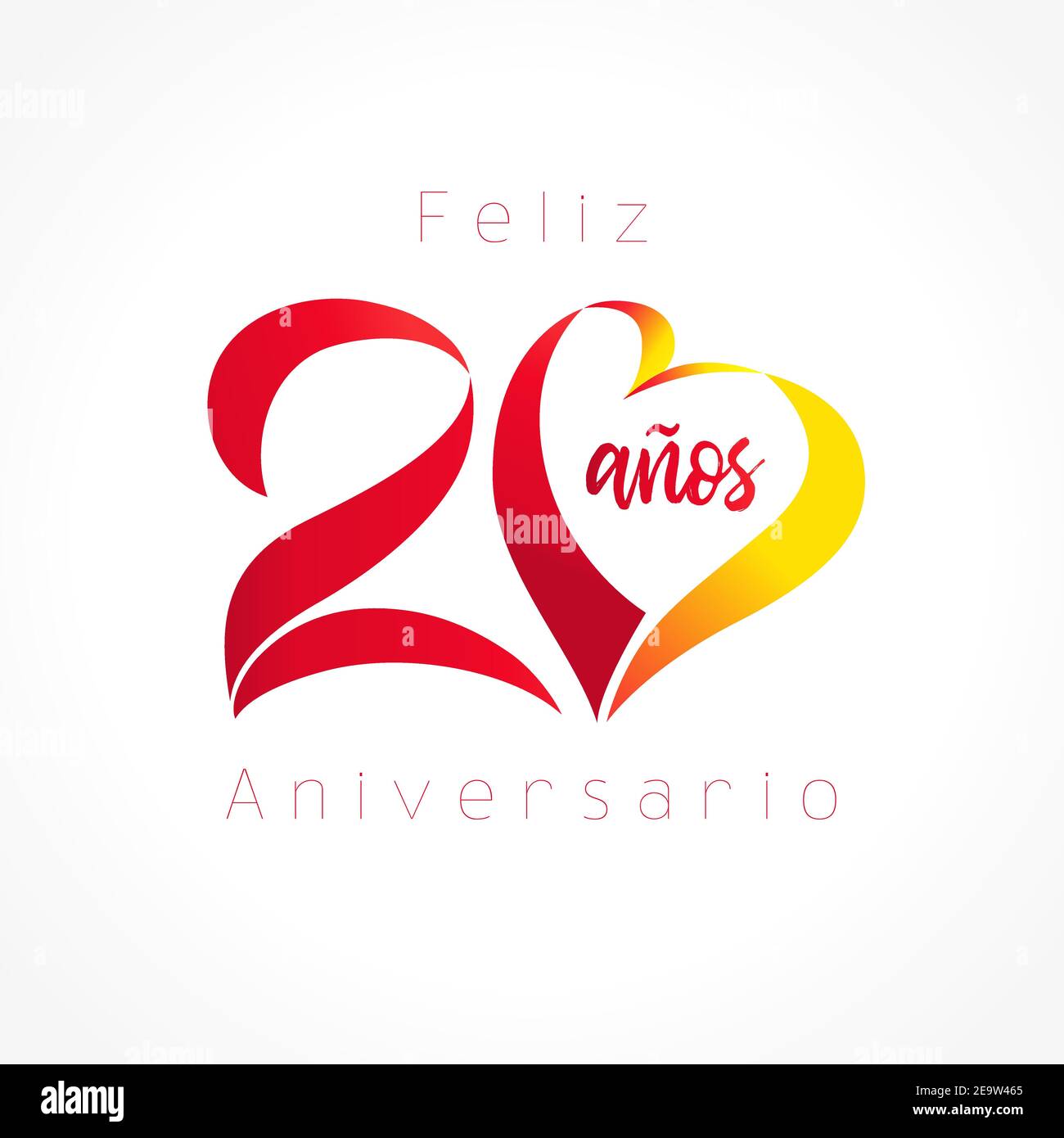 20 creative decorative numbers and calligraphic text in Spanish Happy Anniversary. 20 years in Spanish language. Happy Valentines Day congrats decorat Stock Vector