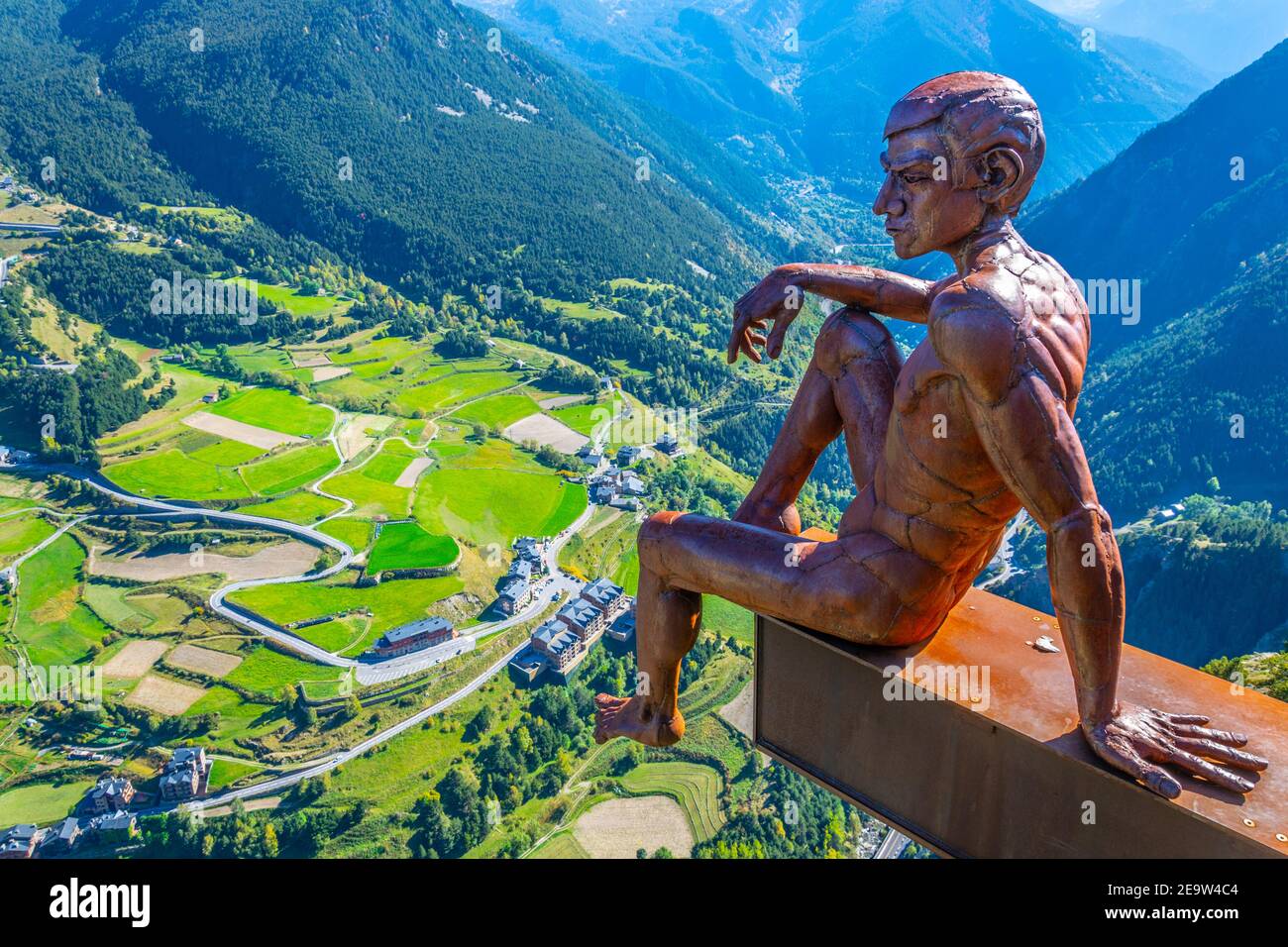 Statue of a boy at Roc del Quer viewpoint at Andorra Stock Photo