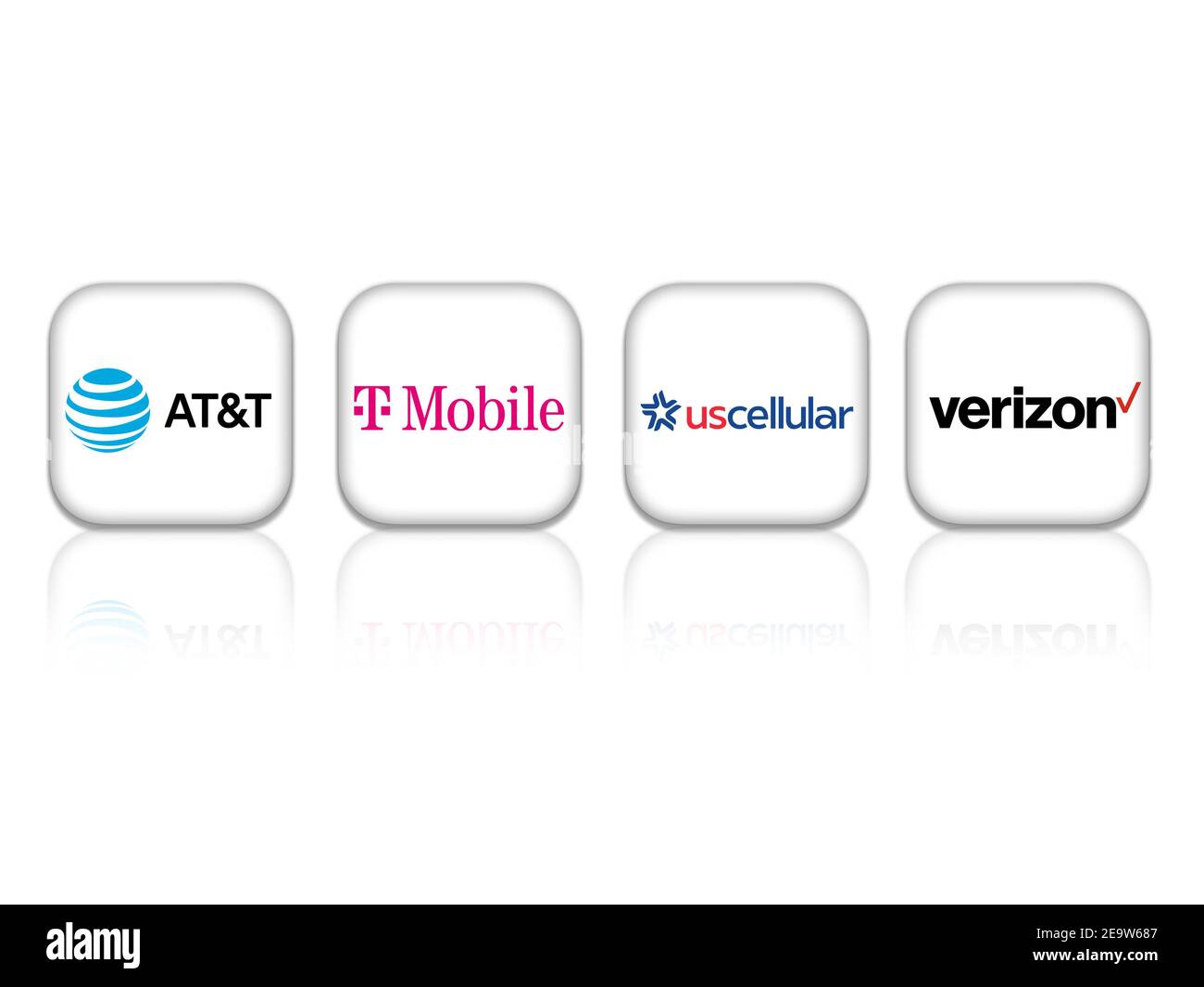U.S. telecommunication services providers - AT&T T-Mobile US Cellular Verizon Stock Photo