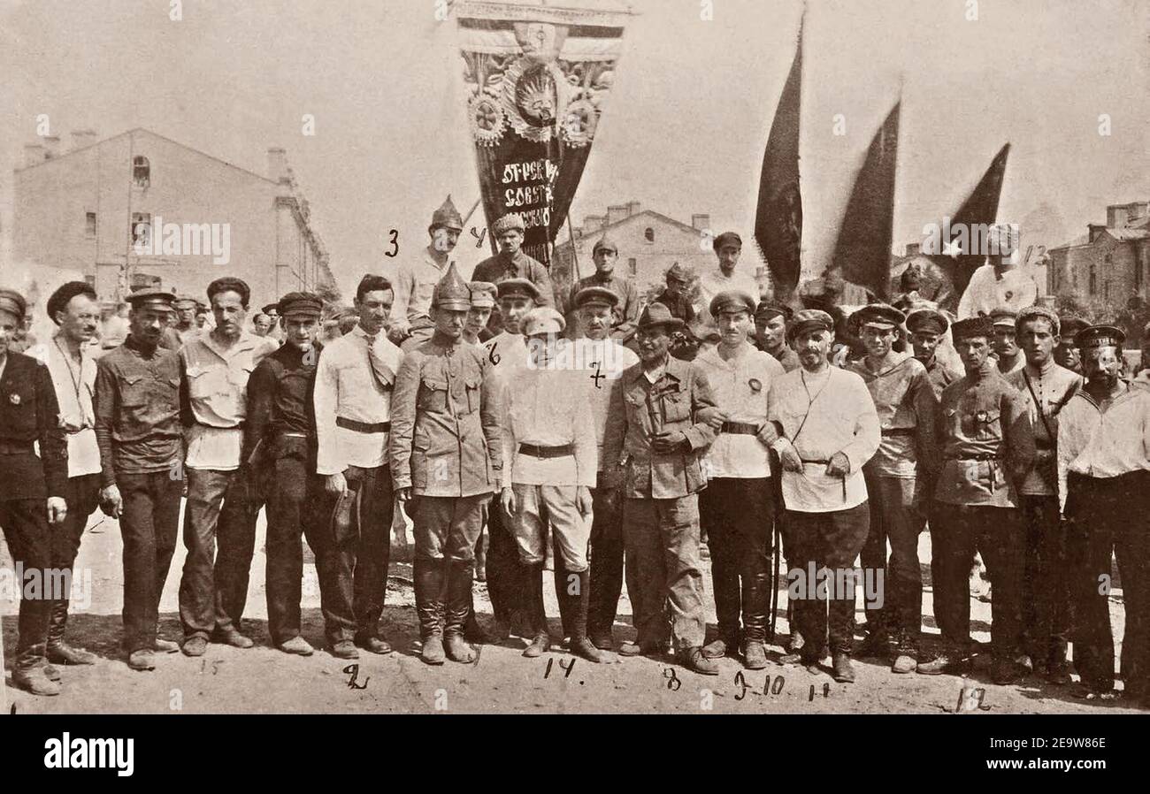 Narimanov, Yefremov, Ildyrym, Ordzhonikidze, Huseynov and Garayev in Baku in 1920. Stock Photo