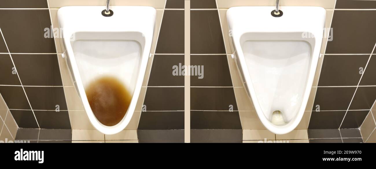 Blockage in the toilet urinal before and after fixing the problem