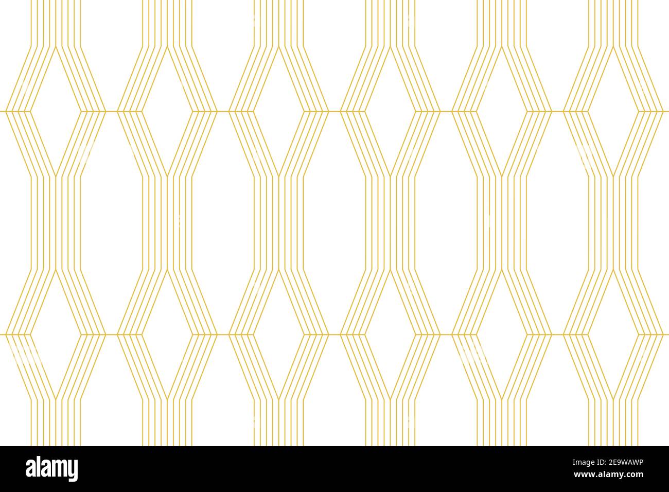 Seamless, abstract background pattern made with repeated lines forming rhombus geometric shapes. Modern, simple vector art in yellow color. Stock Photo
