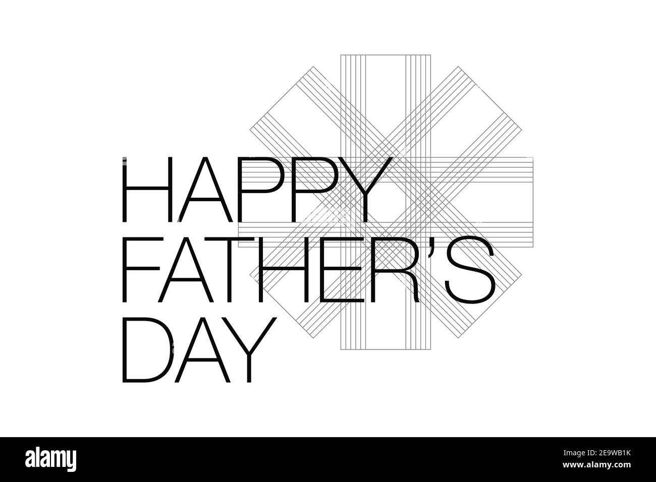 Modern, simple graphic design of a saying 'Happy Father's Day' with lines forming geometric shapes in masculine flower abstraction. Elegant, urban typ Stock Photo