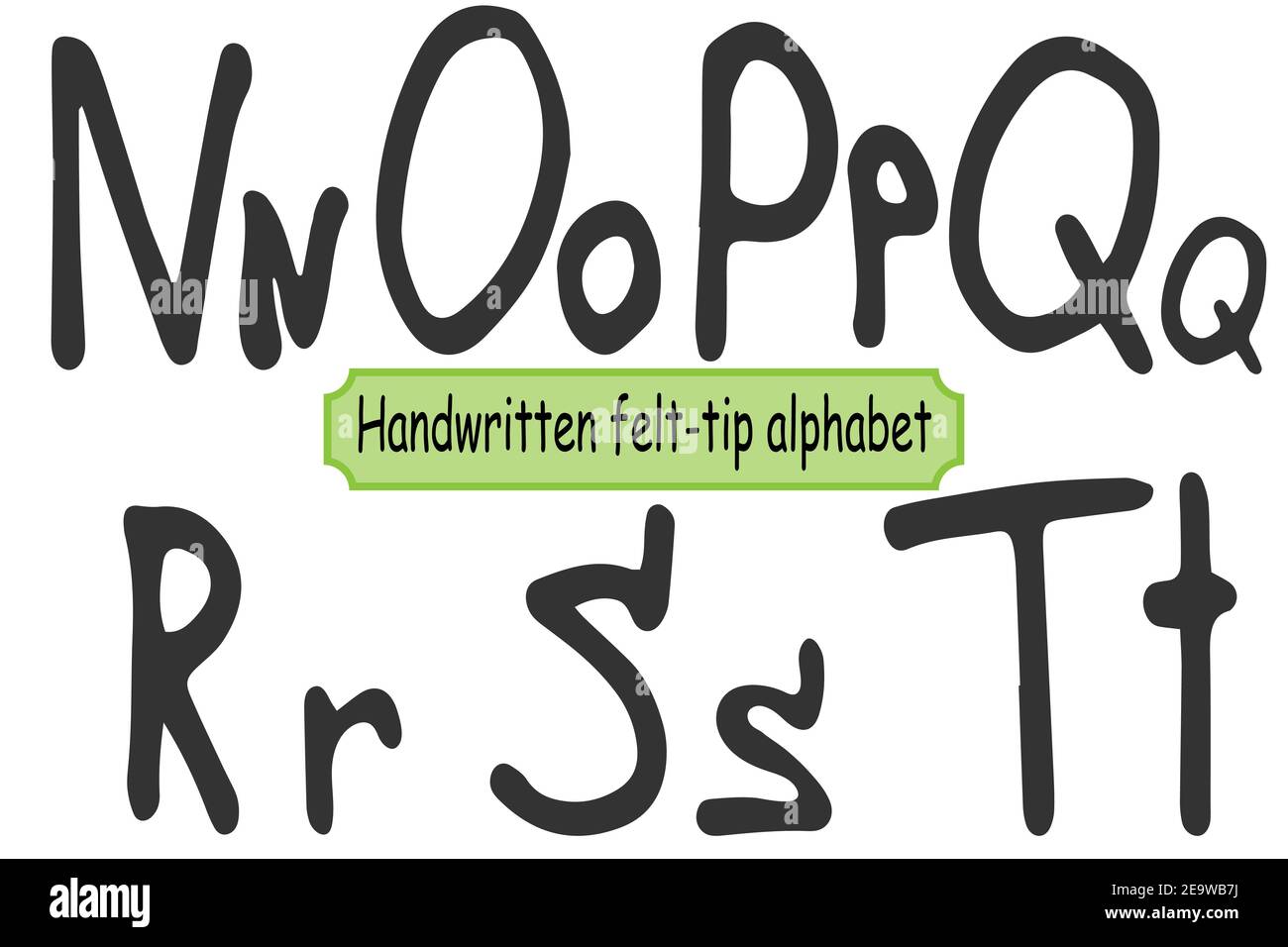 Child handwritten alphabet - N, O, P, Q, R, S, T Stock Vector