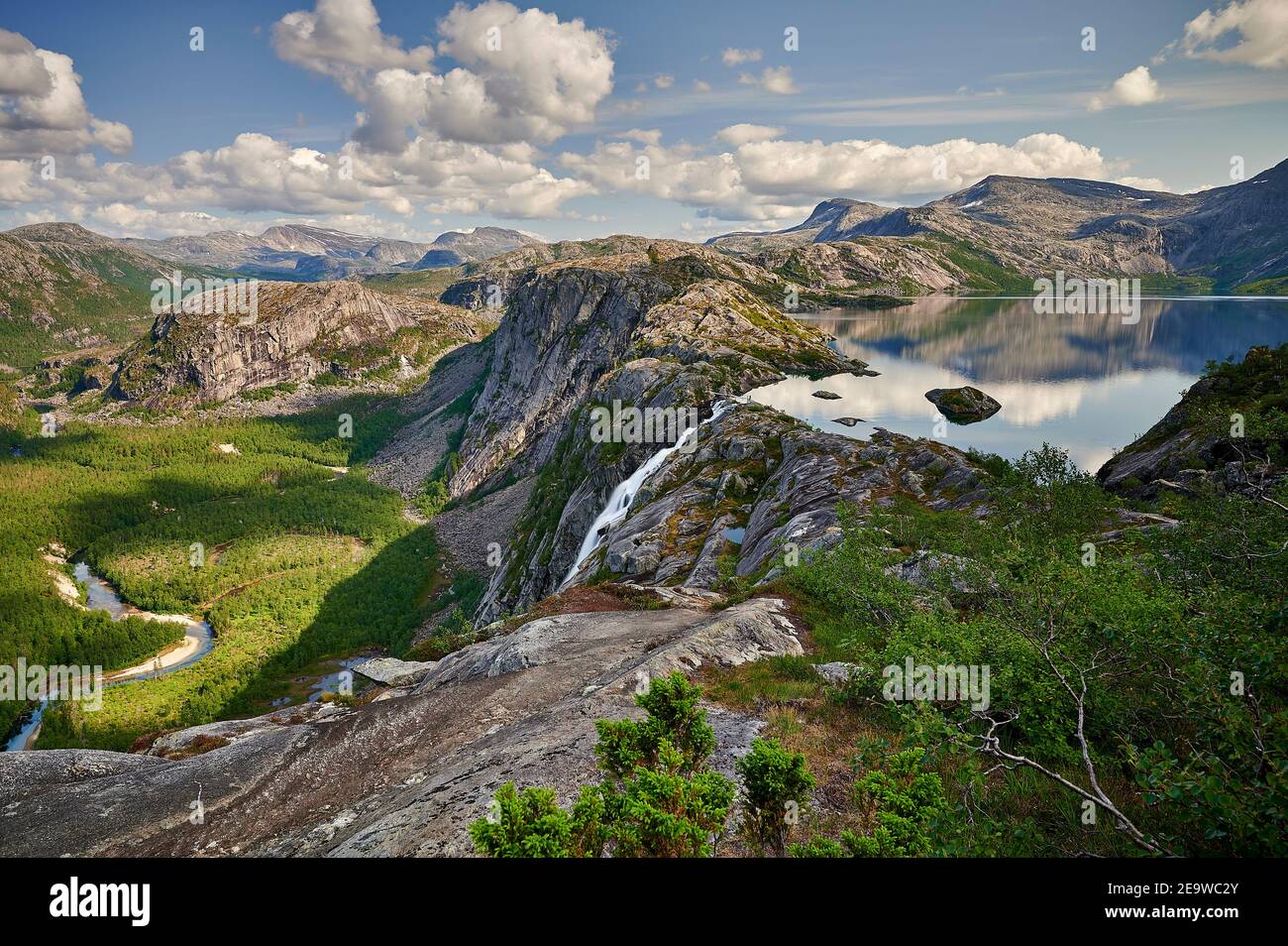 Rago Nationalpark in in the municipality of Sørfold in Nordland county, Norway. The lakes Storskogvatnet and Litlverivatnet lie within the park. Stock Photo