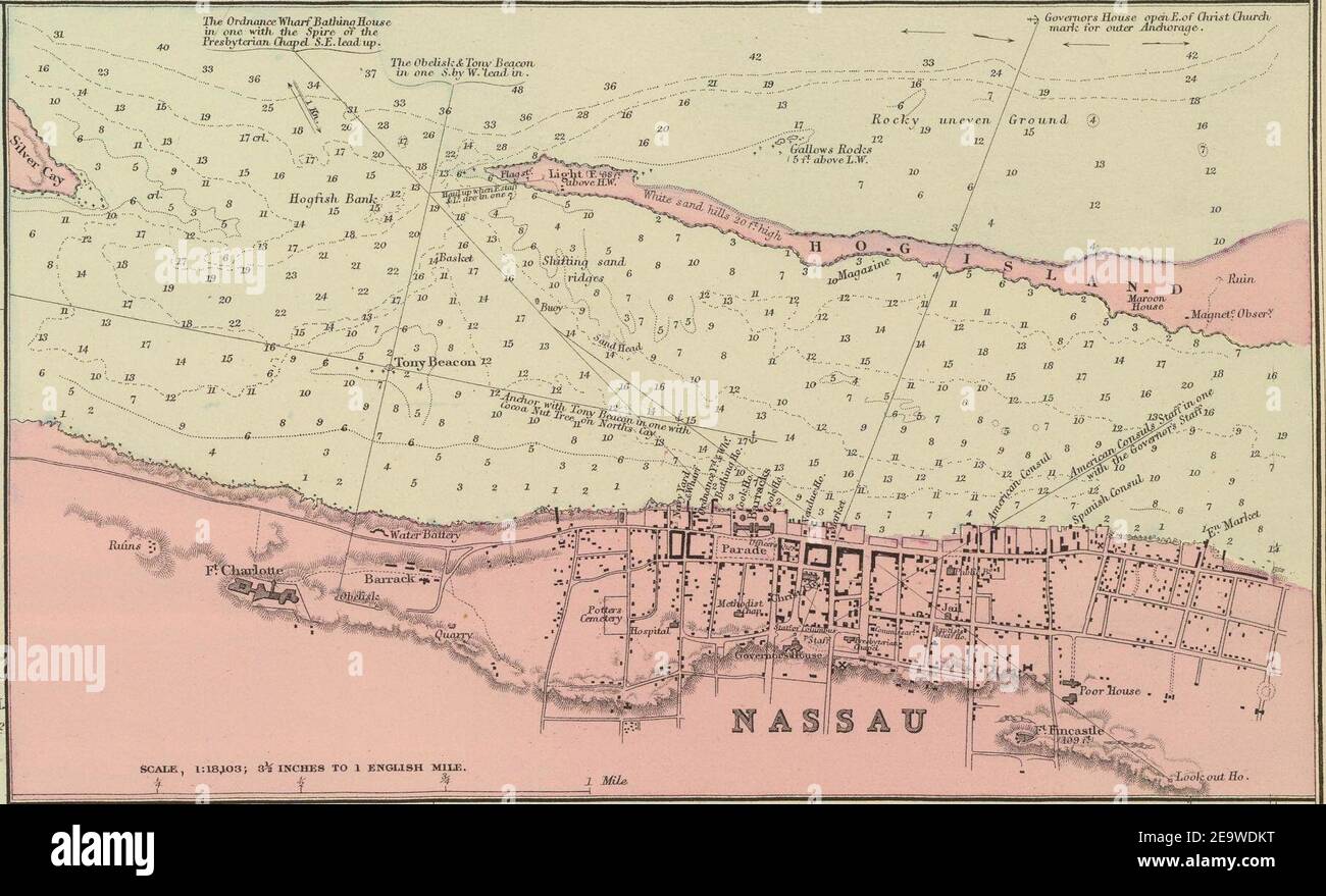 Nassau old town inset cropped from Bahamas 1901 Edward Stanford Atlas map. Stock Photo