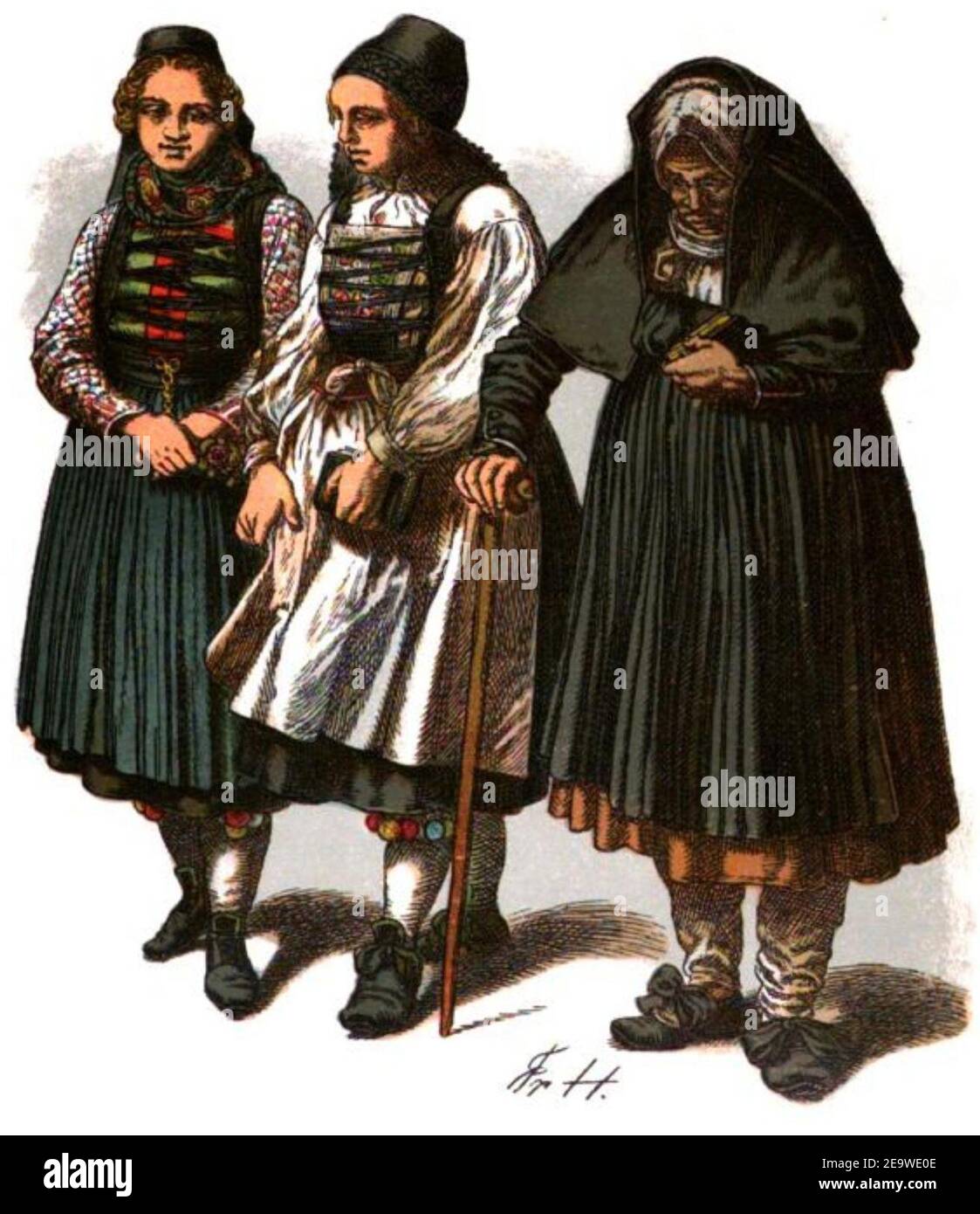 NassTrachtenbuch-T03-Bäuerinnen aus der Gegend von Bidenkopf um 1900. Stock Photo