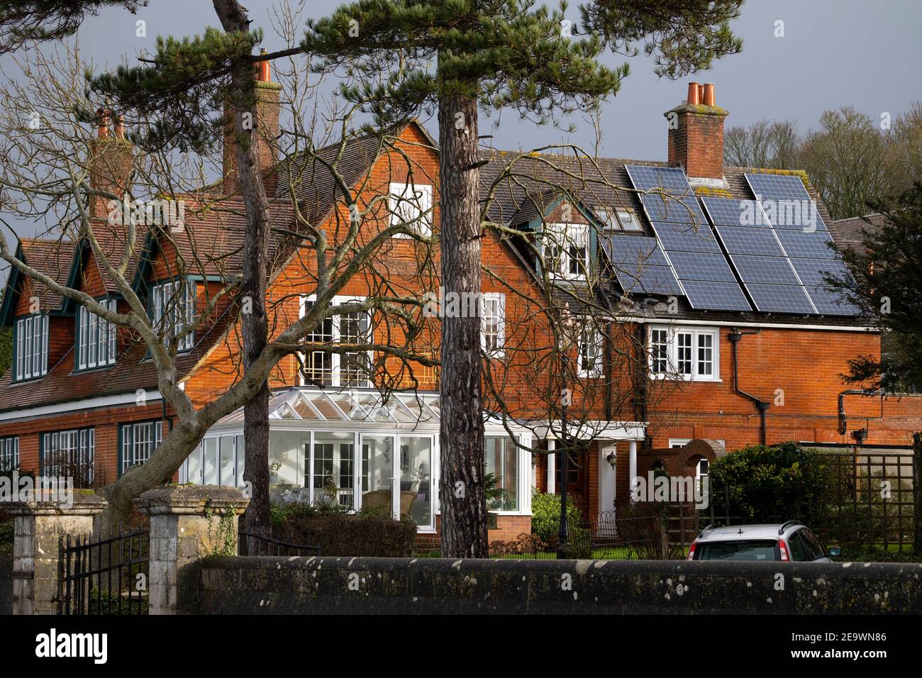 solar,panel,array,on,house,roof,large,Isle of Wight,England,UK, Stock Photo