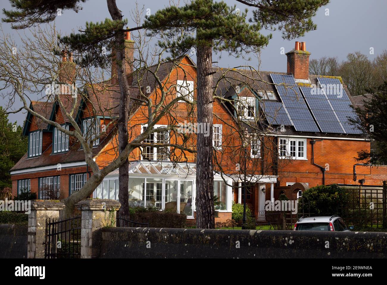 solar,panel,array,on,house,roof,large,Isle of Wight,England,UK, Stock Photo