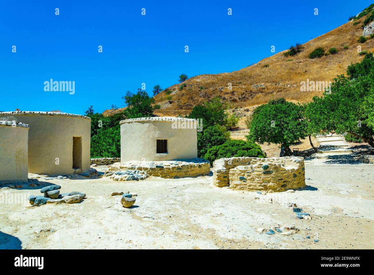 Reconstructed neolithic dwellings at Choirokoitia, Cyprus Stock Photo