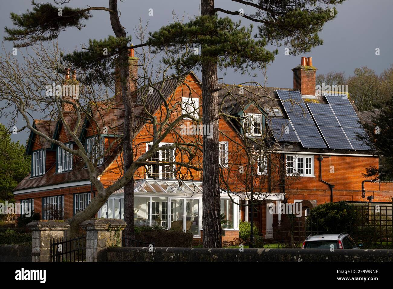 solar,panel,array,on,house,roof,large,Isle of Wight,England,UK, Stock Photo