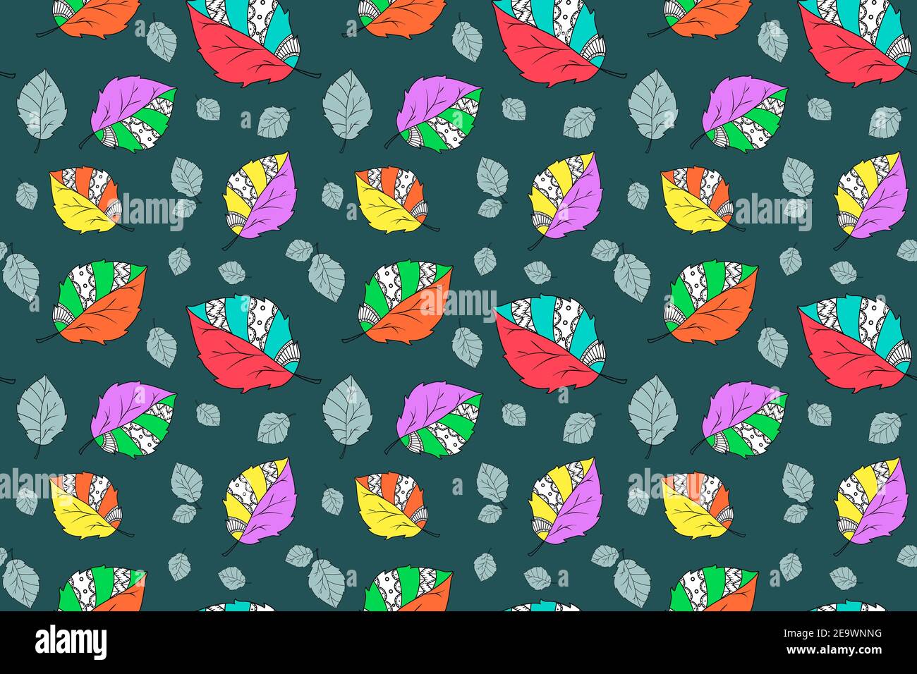Ornament Leaves seamless pattern. Bright floral background. Stock Vector