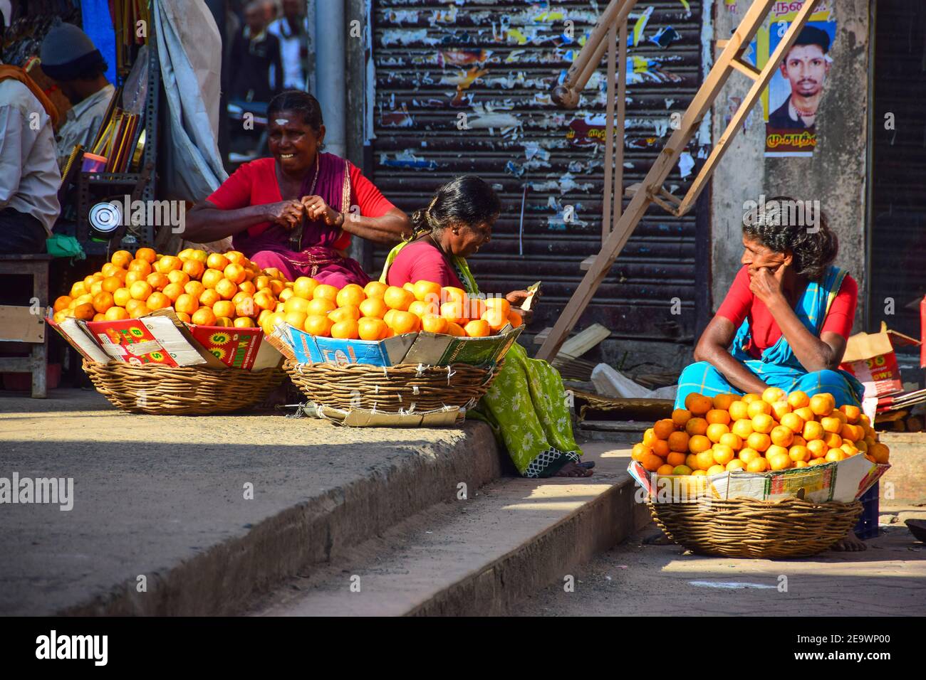 Indian Food Market, Oranges, Madurai, India Stock Photo