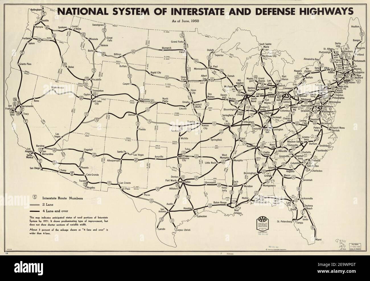 National system of interstate and defense highways - as of June, 1958 Stock Photo