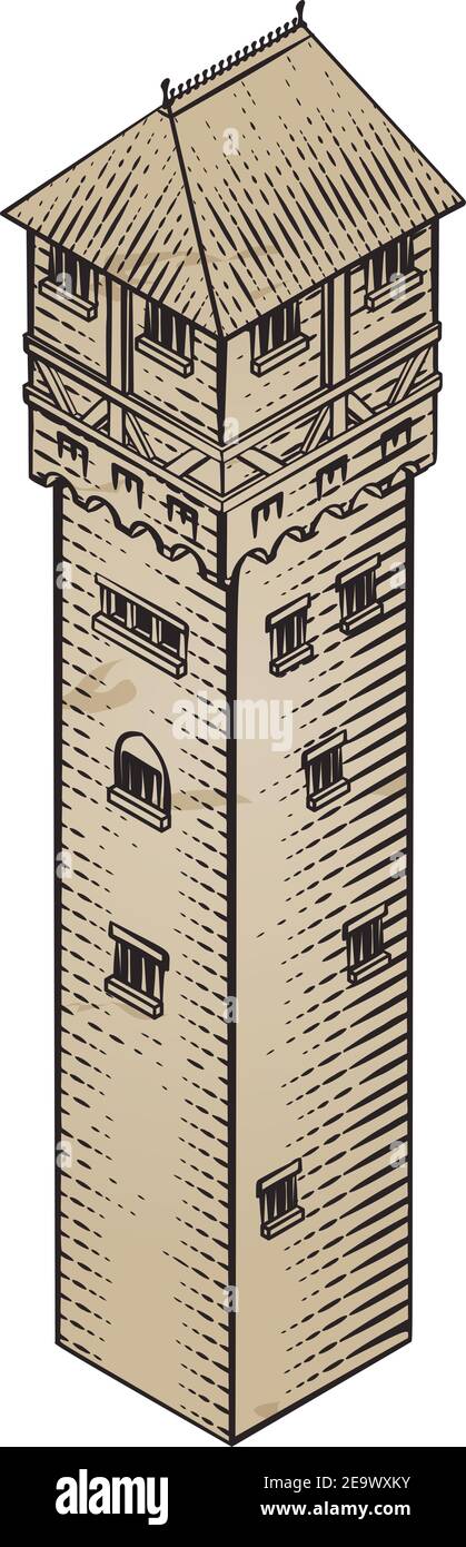Medieval Building Map Icon Vintage Illustration Stock Vector