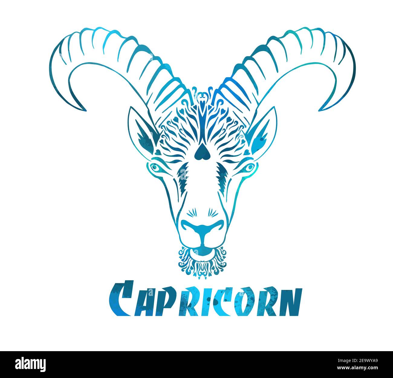 Capricorn is the sign of the zodiac. The goat's head. Print on a T-shirt. Vector illustration Stock Vector