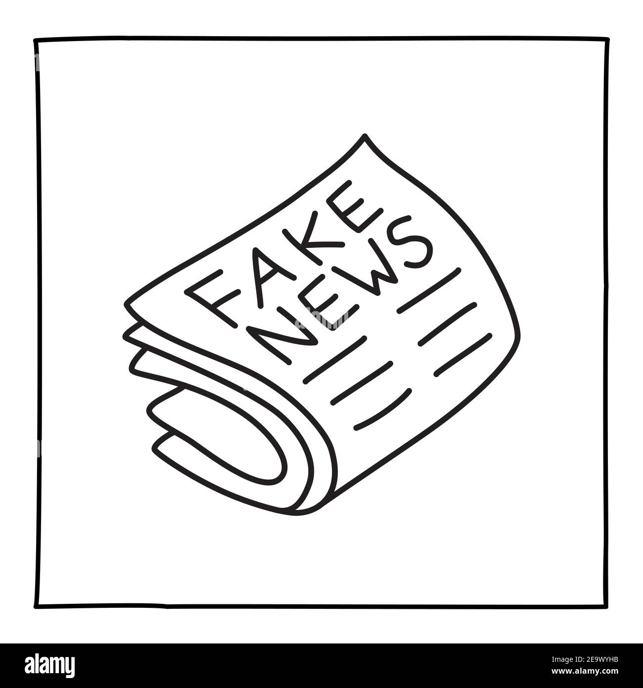 Doodle fake news icon or logo, hand drawn with thin black line Stock