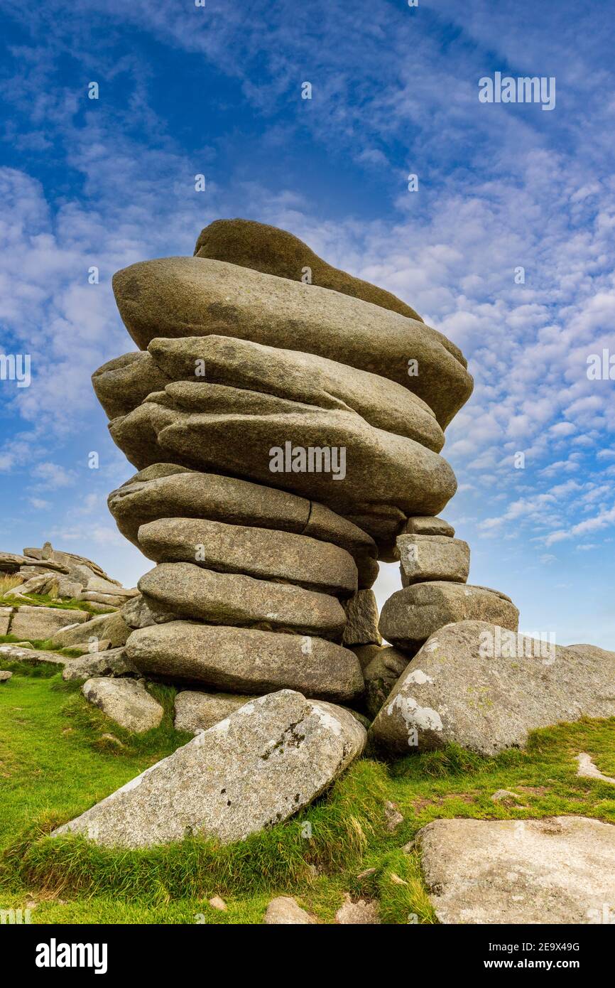 The stacked rocks of the Cheesewring on Bodmin Moor in Cornwall ...