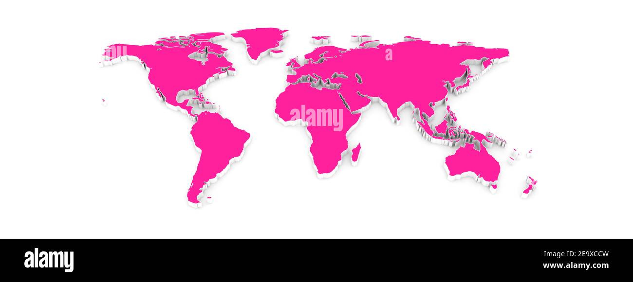 Pink World Map 3D illustration with light and shadow Stock Photo