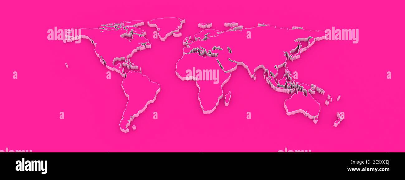 Pink World Map 3D illustration with light and shadow Stock Photo