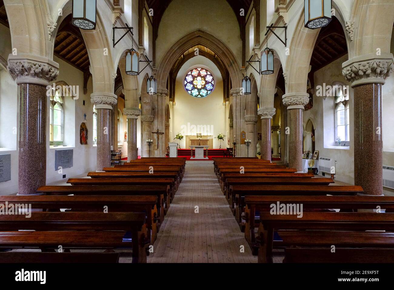Interior view of St Mary and St Finnan Church on the shore of Loch Shiel Stock Photo