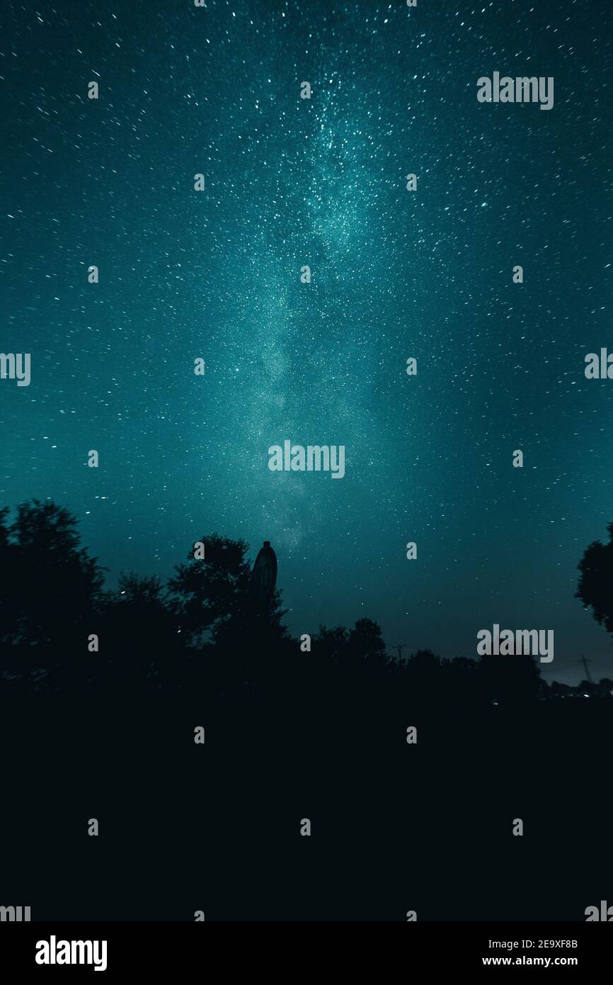 Vertical shot of the Milky Way galaxy in the night sky full of shining ...