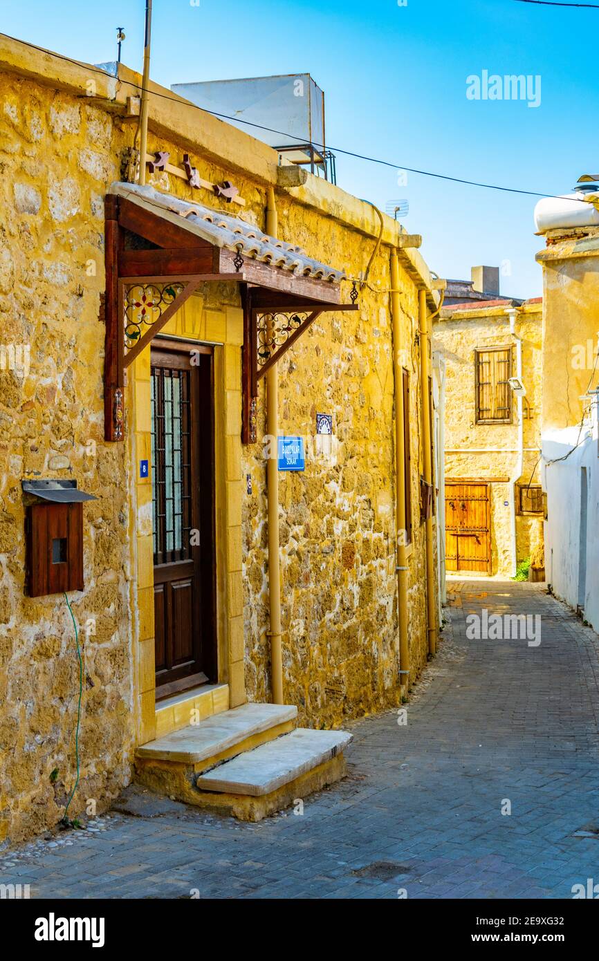narrow street in the old town of Kyrenia, Cyprus Stock Photo