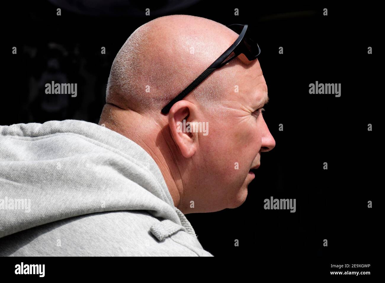 Male, 40s, shaved head, London. UK Stock Photo