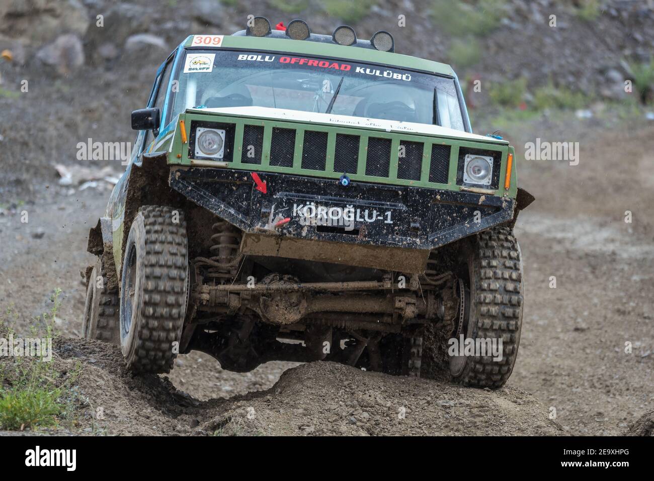 Ankara, Turkey - May 12, 2018: Several pilots compete at an off-road ...