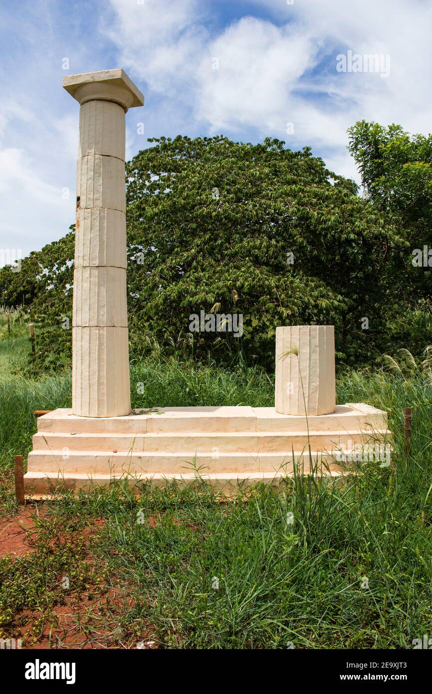 Greek columns tribute monument located at Sao Paulo's countryside. Frontal picture of Atena Park's preliminary study Stock Photo