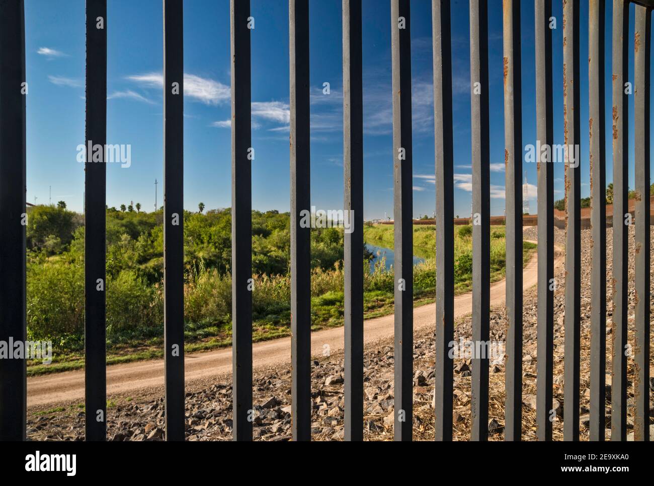 Border wall, blocking view and access of Texas residents to Rio Grande