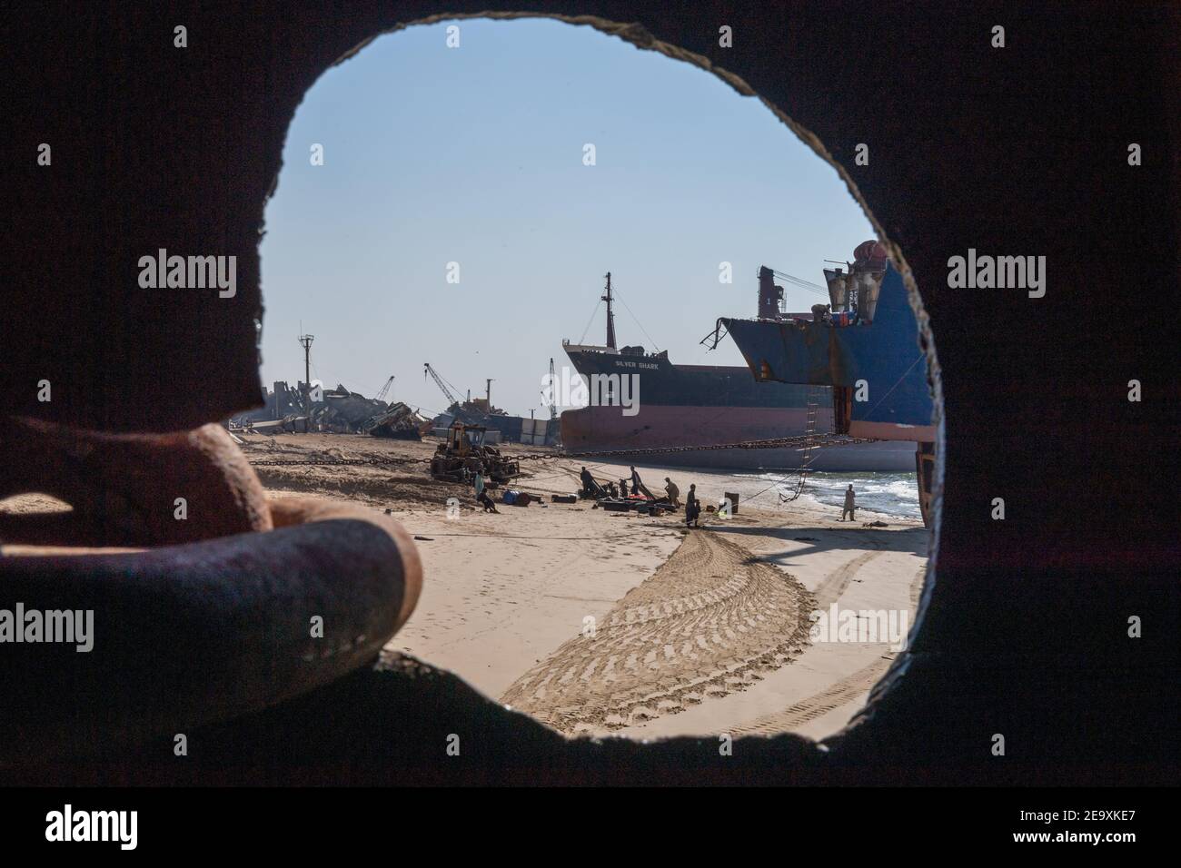 Ships to be broken up at Gadani ship-breaking yard, located across a 10 km long beachfront, Balochistan, Pakistan. Stock Photo