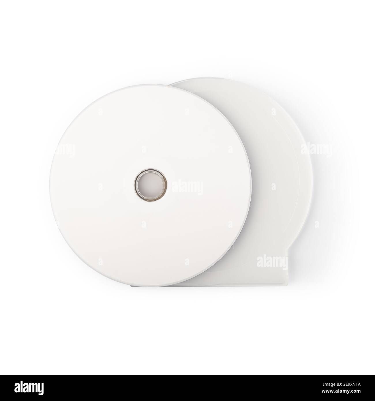 Realistic white cd with box cover template isolated on white background with clipping path. Stock Photo