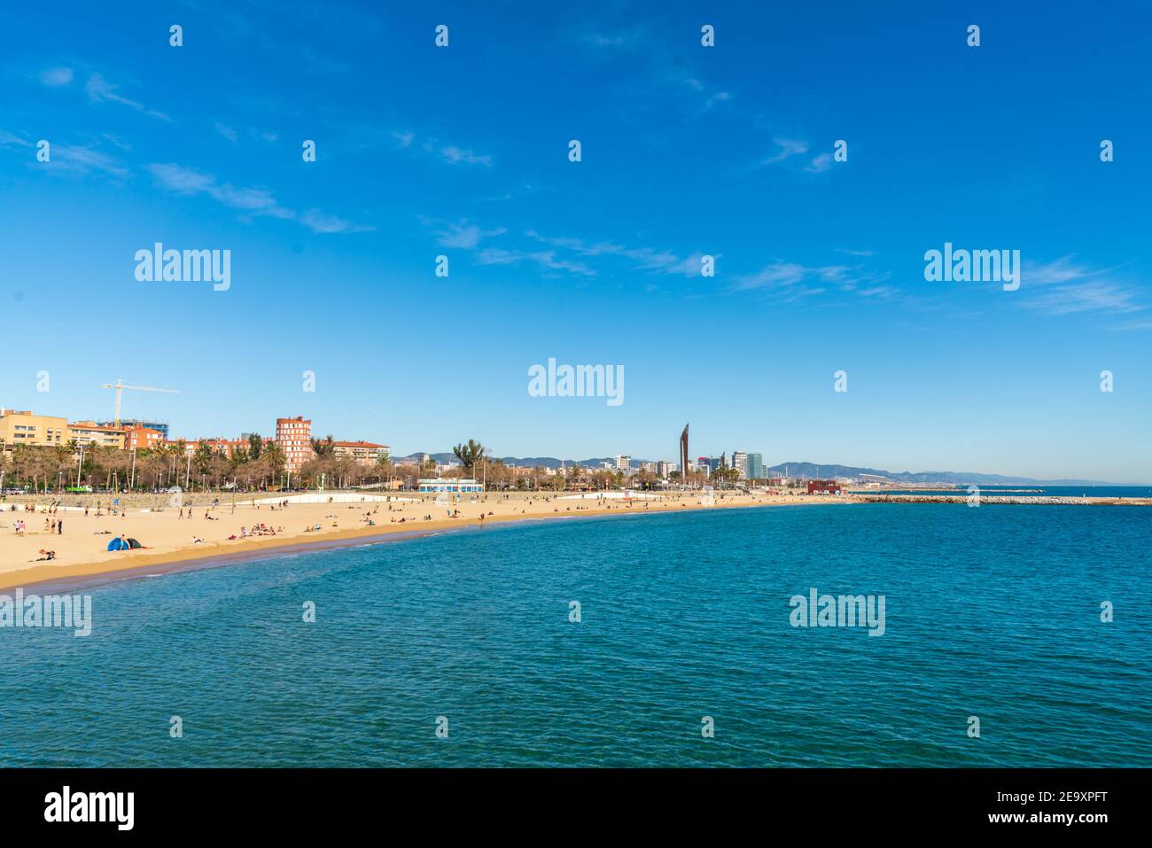 BARCELONA, SPAIN, FEBRUARY 3, 2021: Barcelona coast a sunny winter day. Stock Photo