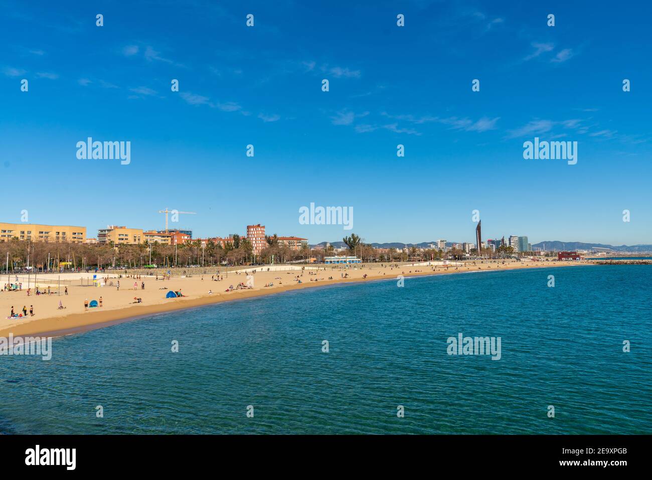 BARCELONA, SPAIN, FEBRUARY 3, 2021: Barcelona coast a sunny winter day. Stock Photo