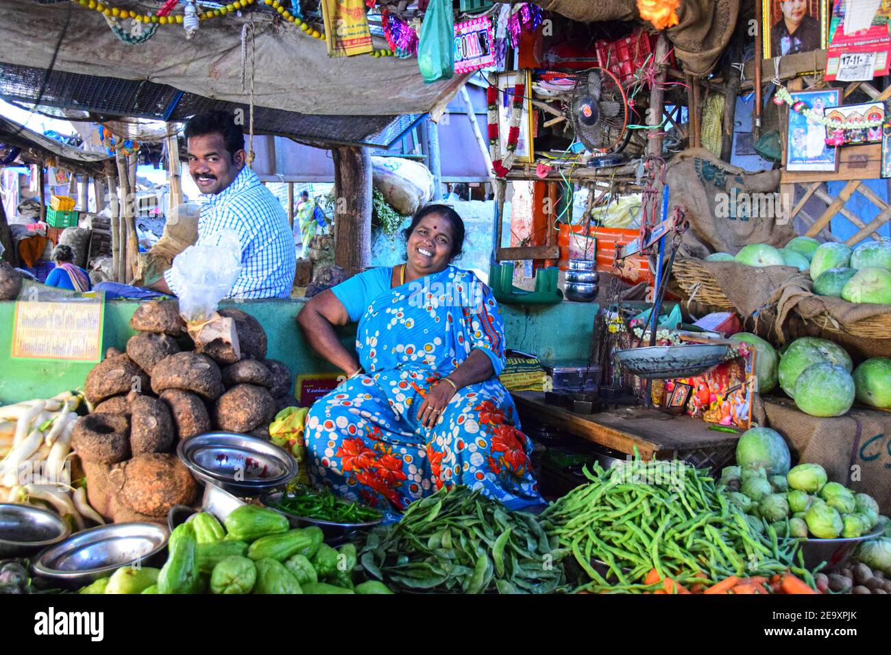 Indian Food Market, Madurai, India Stock Photo