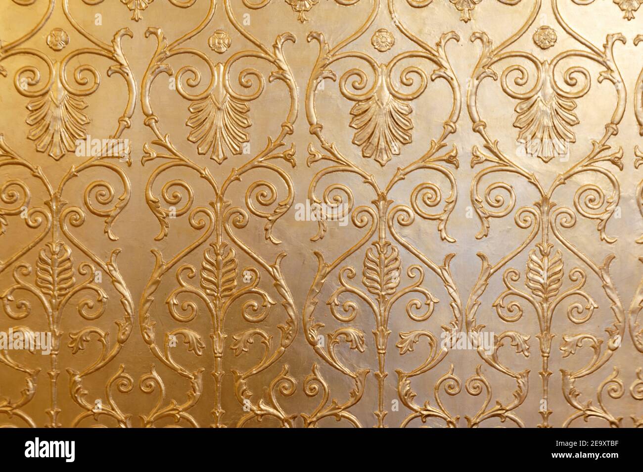 Gilt mouldings on the walls of the Gold drawing room in Winter Palace, the State Hermitage museum, St. Petersburg, Russia Stock Photo