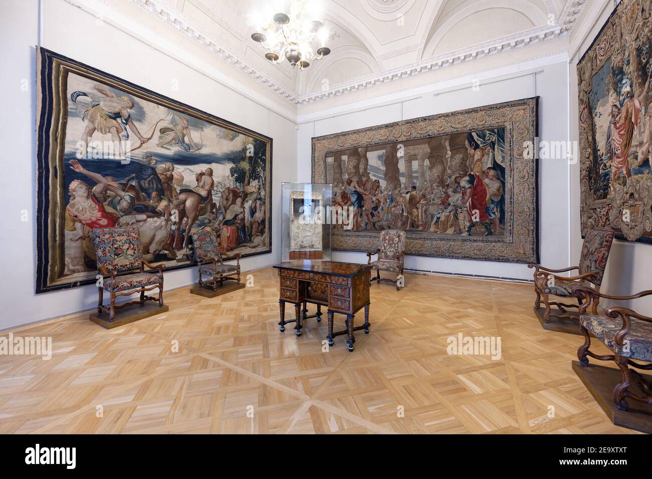 Three tapestries from Parisian manufactories made in the first half of 17th century exhibited in the State Hermitage museum, St. Petersburg, Russia Stock Photo