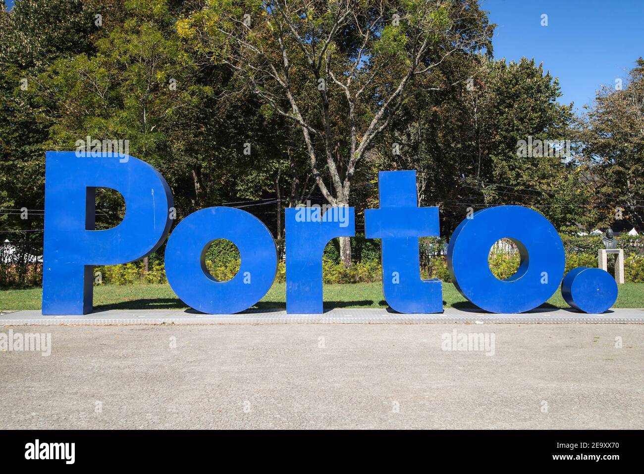 Porto, Portugal - August 25, 2020: Blue Porto Sign in the Crystal Palace Gardens, Porto, Portugal. Stock Photo