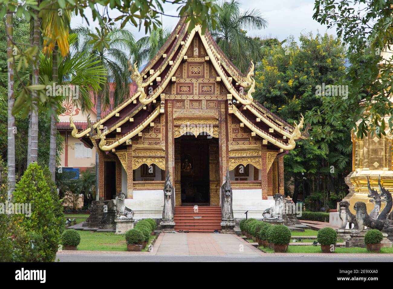 Wihan Lai Kham, house of the Phra Buddha Singh, at Wat Phra Singh, Chiang Mai, Thailand. Stock Photo